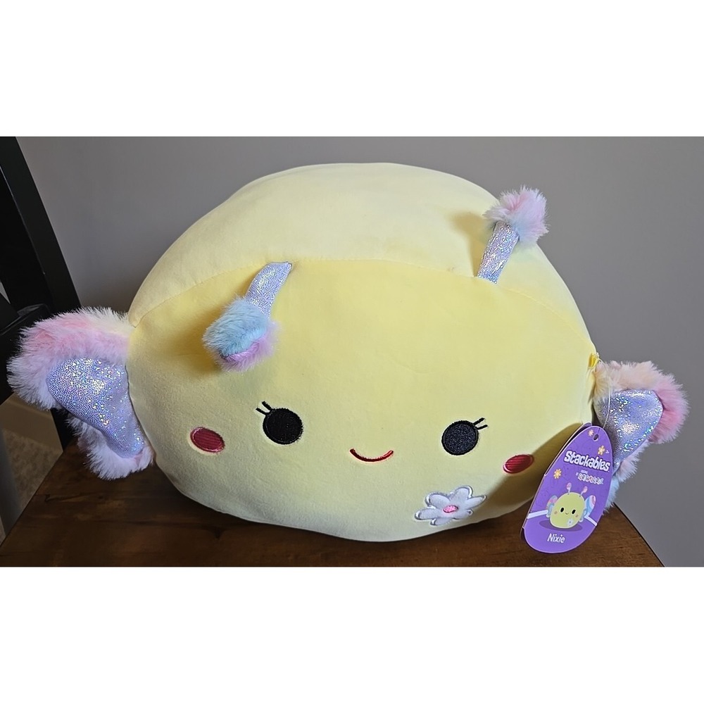 Squishmallows Nixie Butterfly Flower Embroidery Stackables 12" Yellow Plush NEW